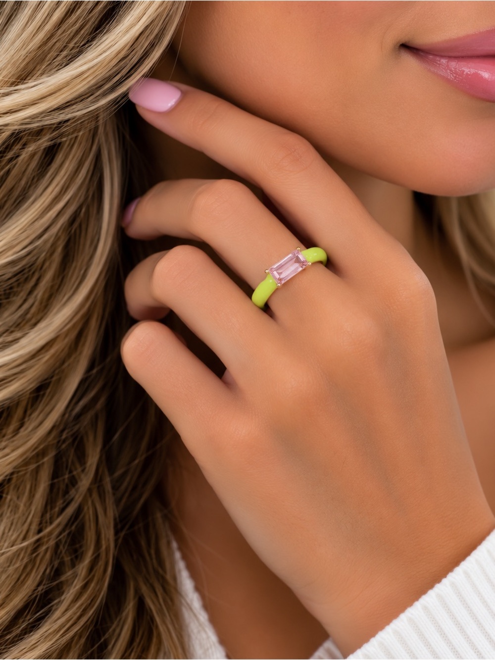 Gold Luxury Baguette Crystal Enamel Ring